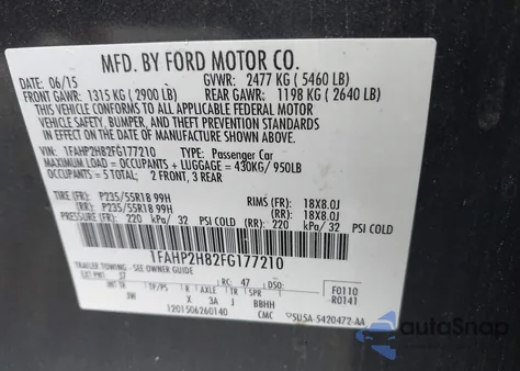 2015 Ford Taurus Sel z USA, uszkodzony, nr VIN 1FAHP2H82FG177210